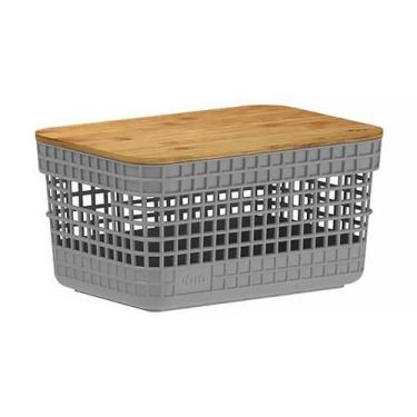 Imagem de Cesto Organizador Grid Chumbo com Tampa de Bambu 2,5L CG155CHF - Ou