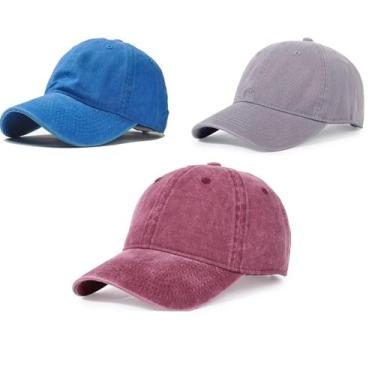 Imagem de Boné Aba Curva Sarja Lavado Liso Old Desbotado Praia Dad Hat 3 Unidade