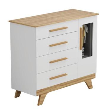 Imagem de Cômoda Infantil Retrô Peroba em 100% MDF Branco com Amêndoa, U, BRANCO