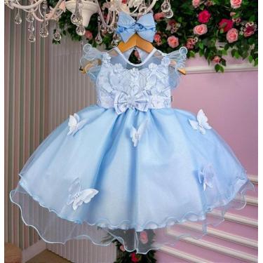 Imagem de Vestido de Festa Azul Bebê Jardim Encantado com Laço Elegante - Fabulo
