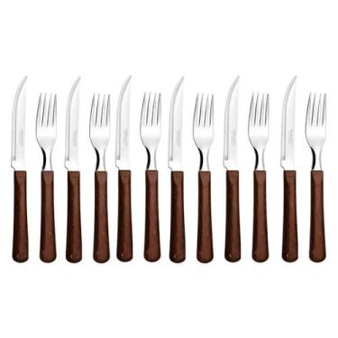 Imagem de Kit Faqueiro 12 Pcs Garfos Facas Churrasco Mogno Elementos Simonaggio