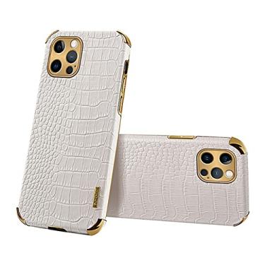 Imagem de Capa de couro com textura de crocodilo para iPhone 12 Pro Max Mini 13 11 Pro Max X XR XS Max 13 Mini Capas de Couro PU Luxo Shell, Branco, Para iPhone 12 Pro