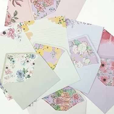 Imagem de SCStyle O conjunto de papel e envelopes de papelaria contém 48 folhas de papel de escrita 14 x 19 cm + 24 envelopes fofos A6 10 x 15 cm com adesivo à base de água. Conjunto exclusivo de flores para escrever letras