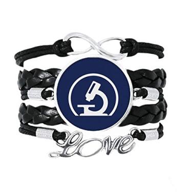 Imagem de OFFbb-USA Pulseira de julgamento de ciência com microscópio, acessório de amor, pulseira de couro torcido para presente