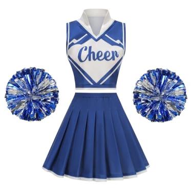 Imagem de GRAJTCIN Fantasia de líder de torcida para mulheres, uniforme de líder de torcida, adulto, escola, meninas, vestido de festa de Halloween e Natal (P, azul)