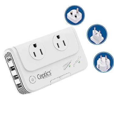 Imagem de Israel, conversor de tensão Jordan da Ceptics, converte 220 V para 110 V para dispositivos como modelador de cabelo, alisador, carregadores, plugue de alimentação Step Down World 4 carregamento rápido USB QC 3.0 tipo H, C & G