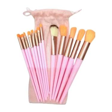 Imagem de Kit Pincel 13 Peças Rosa para Base Pó Sombra e Blush Maquiagem Cerdas Macias Completo