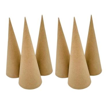 Imagem de Fancyes 6x Cones de Papel Machê, Cones de Papelão, Topo de Natal, Decoração de Árvore de Natal, Fundo Aberto para Artesanato, Pintura, Chapéus de Festa