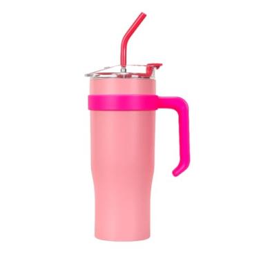 Imagem de Copo Térmico InstaDrink 1,2 Litros com Tampa Antivazamento, Canudo Reutilizável, Alça Ergonômica, Design Rosa Estilo Influencer, Ideal para Água Gelada o Dia Todo, Fitness, Escritório e Passeios