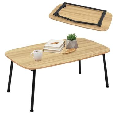 Imagem de Mesa de centro dobrável, mesa de chão portátil para sentar no chão, mesa de centro moderna de meados do século, mesa de chão dobrável para sala de estar, 81 cm C x 40 cm L, carvalho