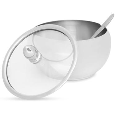 Imagem de Açucareiro Inox Com Tampa De Vidro E Colher 300ml Cafeteria Restaurantes