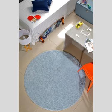 Imagem de Kit Com Tapete Redondo 1 Metro E 1 Passadeira 50x100 17MM Antiderrapante Toque Macio e Visual Moderno Para Corredor Sala Quarto Escritório Closet (AZUL BB)