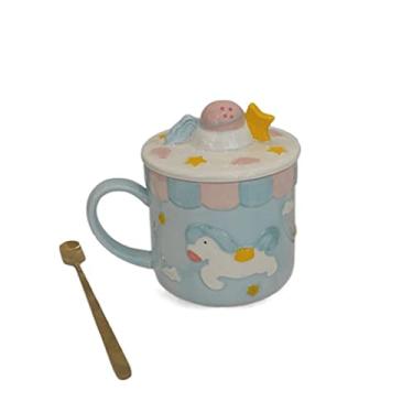 Imagem de Caneca de cerâmica caneca divertida feminina com tampa colher copo de água doméstico xícara de café café café da manhã copo de leite caneca de café (cor: B)