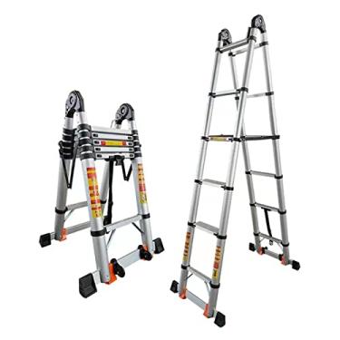 Imagem de XIVUIFOI Escada para casa, dobrável, telescópica, espinha de peixe, escada, de liga de alumínio, portátil, multifuncional (4,2 m)