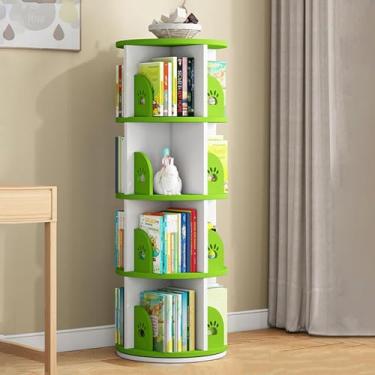Imagem de Torre de estante giratória de 360°, organizador de estante de canto colorido, rack de armazenamento de exibição de chão para quarto e sala de estudo, prateleira de livro verde de 4 níveis 19,6 x 19,6