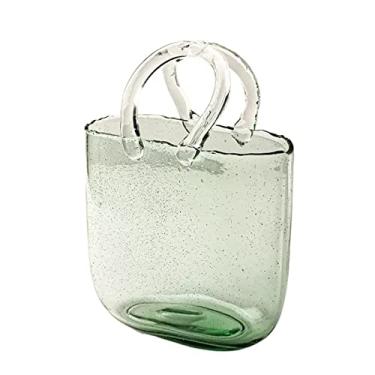 Imagem de Vaso em forma de bolsa de transporte de quarto, vaso de vidro verde, flores aquáticas, arranjos de flores secas, ornamento para aquário de peixes, decoração de casa, restaurante