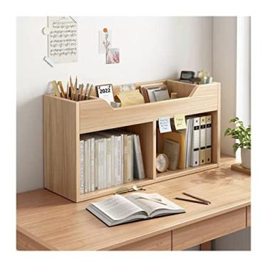 Imagem de Estante de mesa de armário de arquivo, organizador de mesa de madeira de 2 camadas, prateleira de mesa multiuso, prateleira de cozinha e banheiro, 80 x 19 x 43 cm, suporte de impressora para