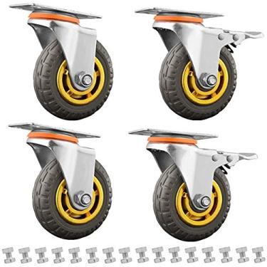 Imagem de Rodas de rodízio resistentes de 7,6 cm - conjunto de rodízios de borracha giratórios, capacidade de carga de 600 kg, ideal para substituição de bancada e carrinho, passadores de pneu duráveis para