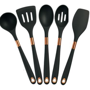 Imagem de Kit 5 Utensílios Colher Espatula Concha Silicone Cor Cinza - Tavolo