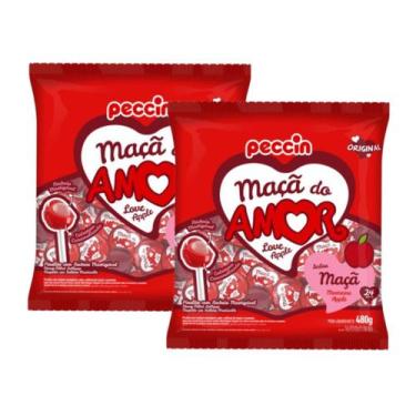 Imagem de Pirulito Maçã do Amor C/ 24un 480g - 2 Pacotes - PECCIN