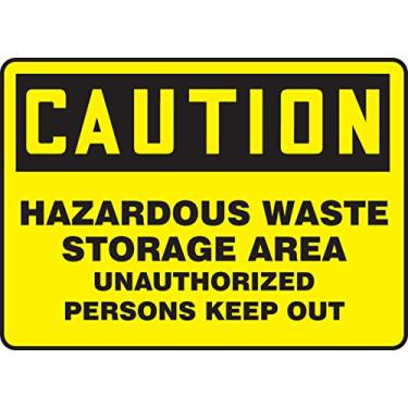 Imagem de Accuform Placa MCHL650VP Legend"CUIDADO PERSONS WASTE STORAGE AREA UNAUTORIZADA PERSONS KEEP OUT", 25,4 cm de altura, 35,5 cm de largura, 25,4 cm de comprimento, 0,1 cm de espessura, plástico, preto sobre amarelo