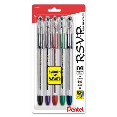 Imagem de Pentel Caneta esferográfica R.S.V.P. linha média, tinta sortida, pacote com 5 (BK91BP5M)