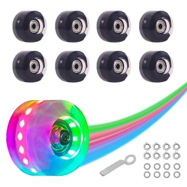 Imagem de Nattork Pacote com 8 rodas de skate iluminadas 82A 54 x 32 mm com rolamentos instalados luminosos Quad Light Up Wheels Acessórios de patinação para patins de fileira dupla, uso externo e interno