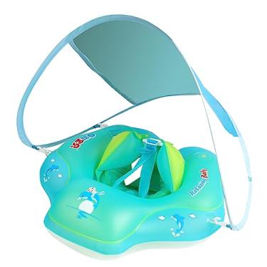 Imagem de HUIOP Bóia inflável para piscina para bebês, bóia inflável para bebês, anel para piscina para bebês, bóia para crianças de 6 a 30 meses, para meninos e meninas, com assento inferior + capota solar