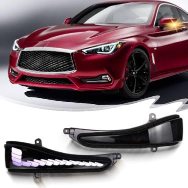 Imagem de INUBOXES Luzes espelhadas laterais LED sequenciais dinâmicas piscando luzes de carro indicadoras de corrida compatíveis com Infiniti Q50 Q60 Q70 QX30 QX50 para Nissan Skyline (lente fumegada)