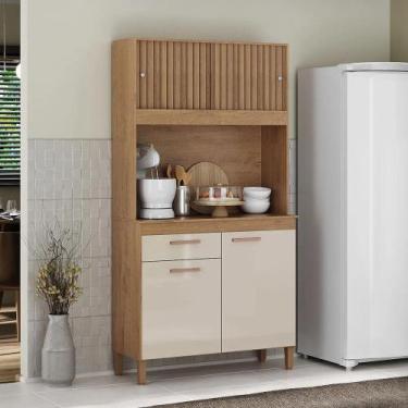 Imagem de Armário de cozinha Pequeno de chão 4 Portas Ripado 3D Kit Cozinha Cear