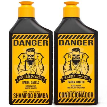 Imagem de Kit Shampoo Bomba Crescimento + Condicionador Barba e Cabelo Danger Barba Forte
