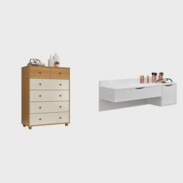 Imagem de Conjunto Quarto de Solteiro Penteadeira Camarim com Espelho e Cômoda 06 Gavetas Espresso Móveis