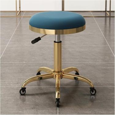 Imagem de Banqueta Redonda Para Salão De Beleza Com Rodas Giratórias Pequenas Bancadas De Bar Ajuste De Altura De Beleza De Maquiagem 45-56cm & Metal Titânio Ouro 5 Garras Com Rodas, Navy Blue