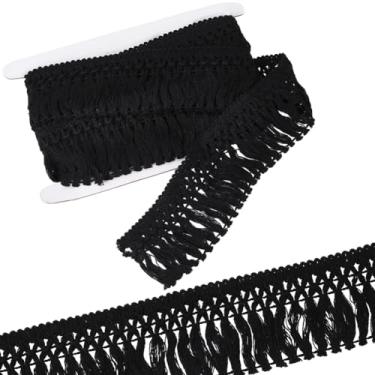 Imagem de GORGECRAFT 5 jardas x 6 cm franja de franja de algodão boho macramê fita de franja de fibra preta guarnições de borda de renda para artesanato de costura faça você mesmo decoração de casa vestido