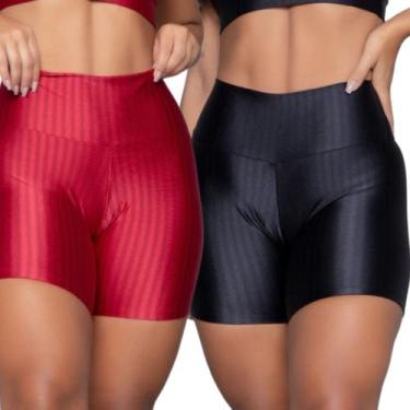 Imagem de Short Fitness Ikat New Zig 3D Vekyo Kit Com Duas Cores Cós Alto Roupa 