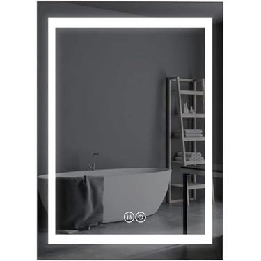 Imagem de AKALNNB Armários de espelho de banheiro LED de aço inoxidável, porta única, antiembaçamento, armário de banheiro montado na parede