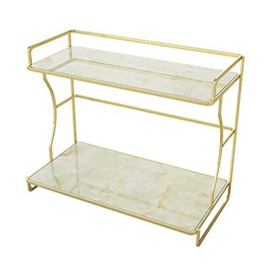 Imagem de AKALNNB Organizador de maquiagem organizador de cozinha – elegante rack de armazenamento de bancada de banheiro | Prateleira de cômoda preta com bandeja de cozinha com estampa de mármore ()