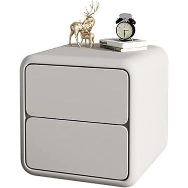 Imagem de MALUNHH Mesa de cabeceira lateral mesa de cabeceira de couro PU armário 2 gavetas guia de rebote design trilho design quarto instalação gratuita 45 x 40 x 45 cm
