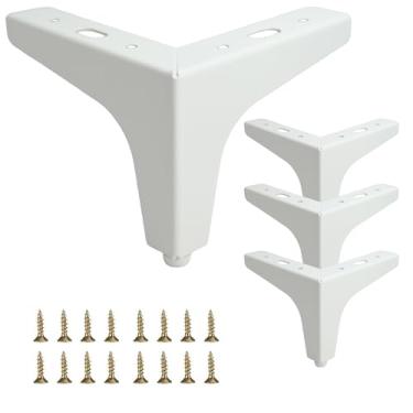 Imagem de Conjunto de 4 pernas de móveis de metal branco de 10 cm, pés de móveis de metal triangular, substituição DIY para suporte de TV, sofá, cômoda, armário, penteadeira (branco)