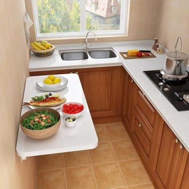 Imagem de Mesa dobrável montada na parede, mesa de jantar pequena, mesa de parede de madeira, suporte resistente, mesa de parede resistente estável para cozinha, lavanderia, restaurante e tamanhos (cor: branco