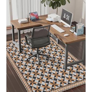 Imagem de chakme Tapete de cadeira de escritório para piso de madeira, 152 x 114 cm, protetor de mesa de computador fácil de deslizar para cadeira de rodinhas embaixo da mesa, suporte antiderrapante, lavar à