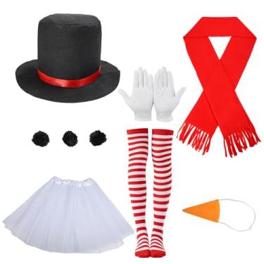 Imagem de IHFAIO Fantasias de Natal para mulheres, kit de fantasia de boneco de neve para adultos, saia tutu, cachecol, chapéu, luvas, nariz de cenoura falsa para mulheres, festa, Natal, cosplay