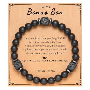 Imagem de Pulseira To My Man Love Gifts for Him Dad Husband Brother Son Grandpa Lava Stone Bead Bracelet with Card, Medium, Latão, Sem Pedra Preciosa