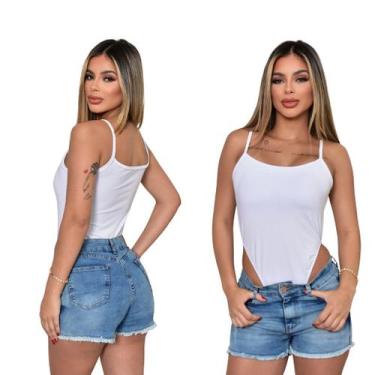 Imagem de Kit Maio Feminino Alcinha Body Cavado Com Bojo Moda Praia Verão Tecido