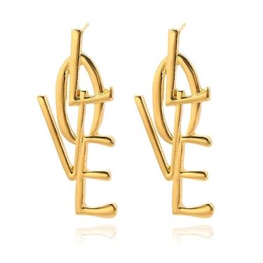 Imagem de Brincos com pingente de gota de carta de amor para mulheres e meninas brincos longos exagerados com letras de amor em ouro 14 quilates, simples, moderno, brincos de coração de amor, brincos modernos,
