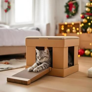 Imagem de Casa para Gato Kubo Toca Cama Super Resistente + Almofada e Arranhador