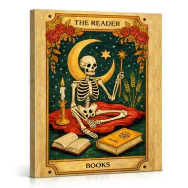 Imagem de Witchy The Reader Tarot Card Wall Art Print Skeleton Reader Canvas Painting Art Art Decor for Library Study Room, Bookish Gifts for Book Lovers 20 x 10 emoldurado