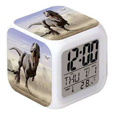 Imagem de MINZEN Despertador LED Tiranossauro Rex Dinossauro Mesa de Mesa Brilhante Eletrônico Colorido Relógio Digital para Meninas Meninos Crianças Quarto Brinquedo Presente de Aniversário Presente