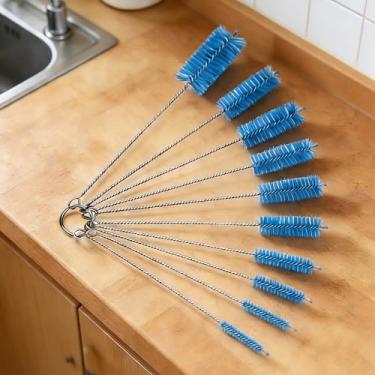 Imagem de Conjunto de 10 escovas de limpeza de tubos de aço inoxidável, limpador de tubo estreito flexível para canudos, garrafas, bocais e pequenas lacunas, ferramentas de limpeza doméstica reutilizáveis
