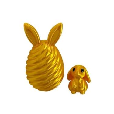 Imagem de Estatuetas colecionáveis de ouro gradiente impresso em 3D Coelhinho da Páscoa e Ovos de Páscoa para decoração de mesa executiva de escritório em casa
